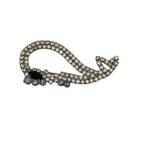 Vintage 2" Whale Brooch Clear Blue Rhinestones